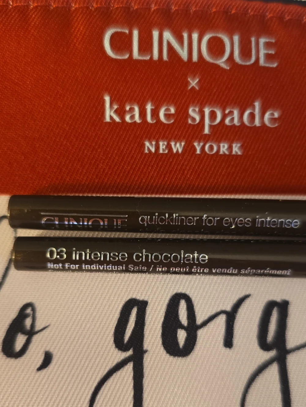 Clinique x kate Spade Makeup Bag & 2 Clinique QuickLiners Chocolate New